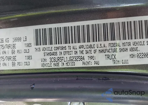 2018 Ram 2500 Laramie 4X4 6'4 Box из США, поврежденный, VIN 3C6UR5FL1JG232584